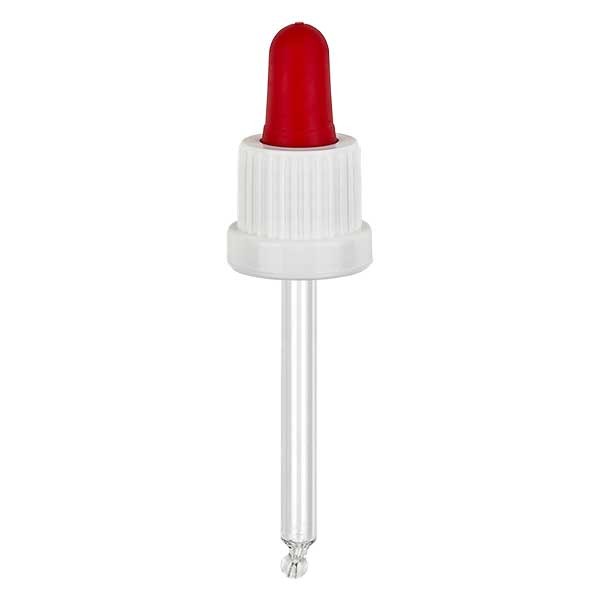 Pipeta cuentagotas de vidrio blanco/rojo 18 mm PL66 precinto de originalidad