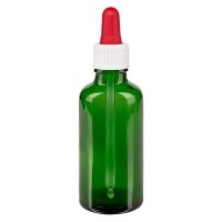 Frasco con pipeta cuentagotas verde, 50 ml, pipeta blanca/roja, estándar Frasco con pipeta cuentagotas verde, 50 ml, pipeta blanca/roja, estándar