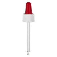 Pipeta cuentagotas de vidrio blanco/rojo 18 mm PL66 estándar Pipeta cuentagotas de vidrio blanco/rojo 18 mm PL66 estándar