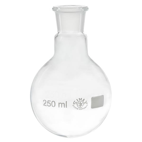 Matraz con fondo redondo de 250 ml de cuello ancho, borosilicato, con esmerilado normalizado 29/32