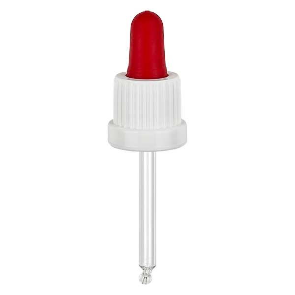 Pipeta cuentagotas de vidrio blanco/rojo 18 mm PL53.5 precinto de originalidad