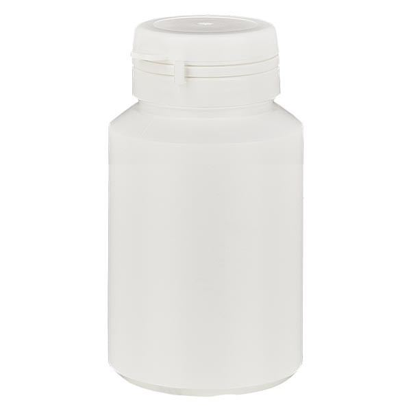 Bote para pastillas de 60 ml, blanco, con jaycap y precinto de originalidad, blanco