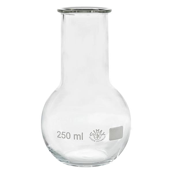 Matraz con fondo plano de 250 ml de cuello ancho, borosilicato