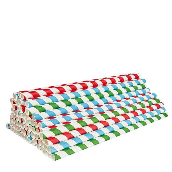 100 pajitas ecológicas de papel de Ø 8 mm, altura 21 cm, varios colores