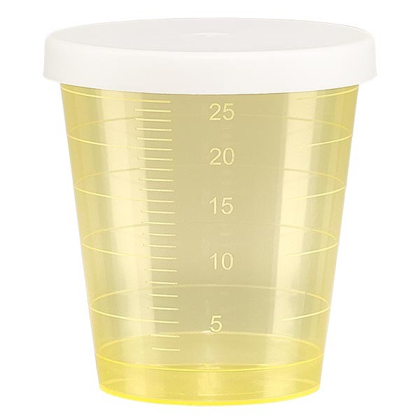 Vaso para medicación de 30 ml con tapa a presión (vaso para medicina/vaso de chupito), color: amarillo