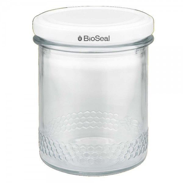 Tarro para miel de 560 g con tapa blanca BioSeal UNiTWIST