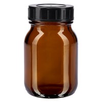 Frasco de cuello ancho de 75 ml, vidrio ámbar con tapa de rosca Frasco de cuello ancho de 75 ml, vidrio ámbar con tapa de rosca