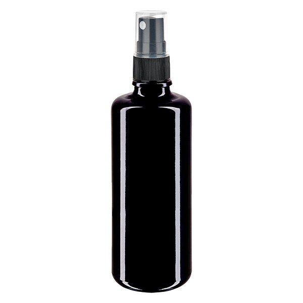 Frasco de vidrio violeta de 50 ml con atomizador negro