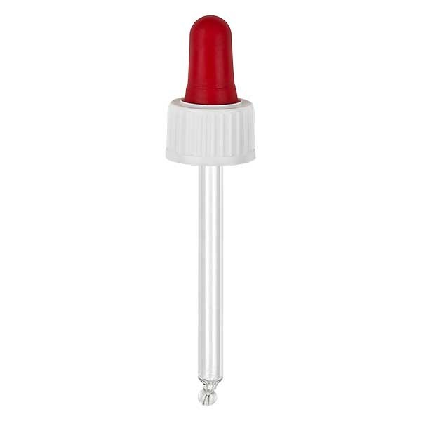 Pipeta cuentagotas de vidrio blanco/rojo 18 mm PL66 estándar