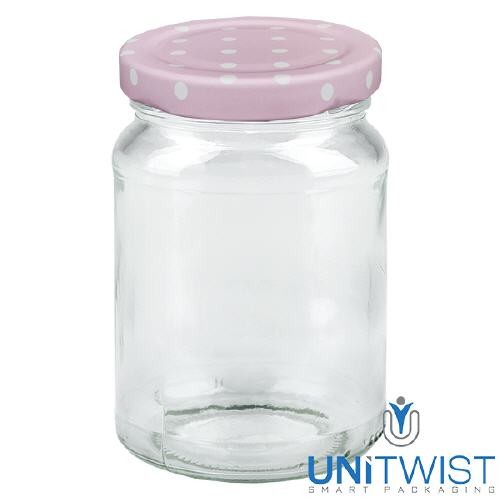 Vaso redondo de 205 ml + tapa BasicSeal con puntos rosas UNiTWIST®