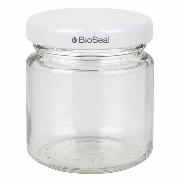 Tarro redondo de 53 ml con tapa BioSeal blanco UNiTWIST