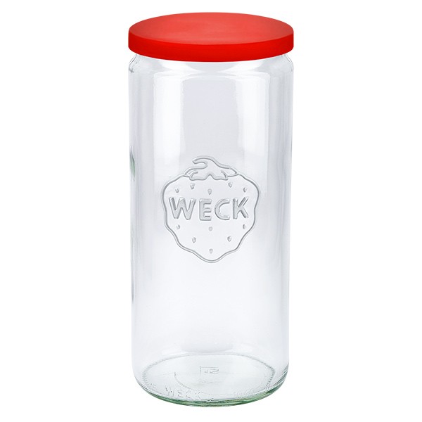 Jarra cilíndrica 1040ml WECK con tapa de silicona roja