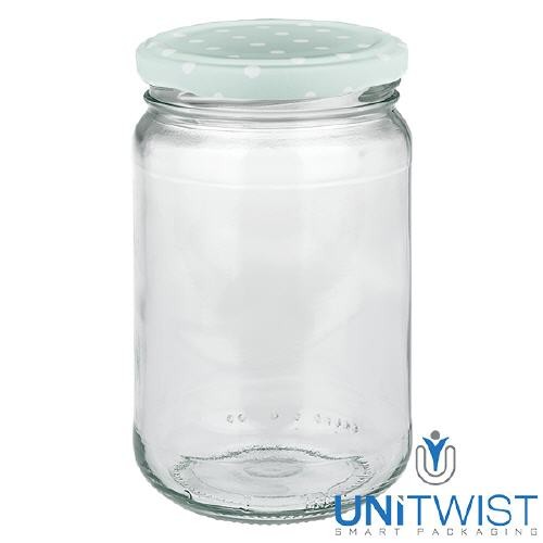 Frasco redondo de 305 ml + tapa BasicSeal con puntos menta UNiTWIST®