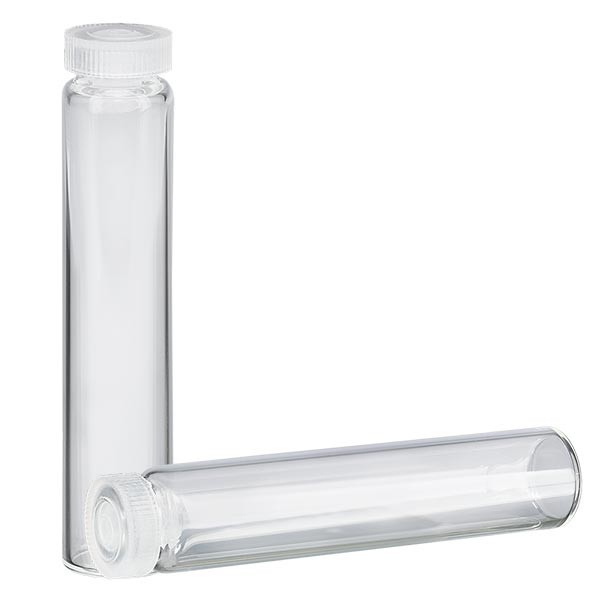 1 bote con reborde, tubo de esencias de vidrio transparente, 2 ml