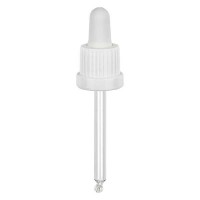 Pipeta cuentagotas de vidrio blanco/blanco 18 mm PL66 precinto de originalidad Pipeta cuentagotas de vidrio blanco/blanco 18 mm PL66 precinto de originalidad