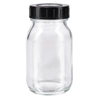 Frasco de cuello ancho, 100 ml, vidrio transparente con tapa de rosca Frasco de cuello ancho, 100 ml, vidrio transparente con tapa de rosca