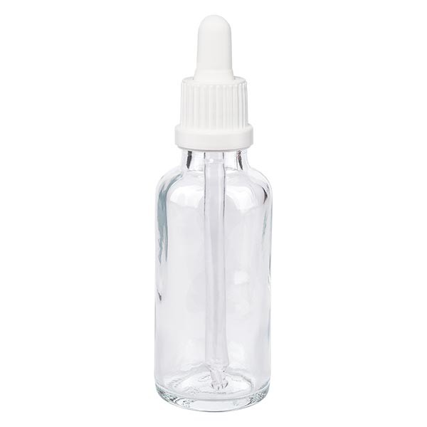 Frasco con pipeta cuentagotas transparente, 30 ml, pipeta blanca, precinto de originalidad