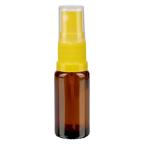 Frasco de vidrio ámbar de 10 ml con atomizador amarillo