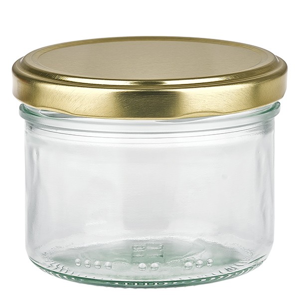 Vaso cilíndrico de 230 ml con tapa BasicSeal dorada UN.