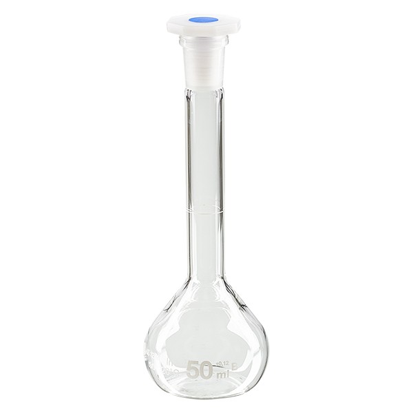 Messkolben 50ml mit Normschliff 12/21 Borosilikat inkl. PEHD Stopfen