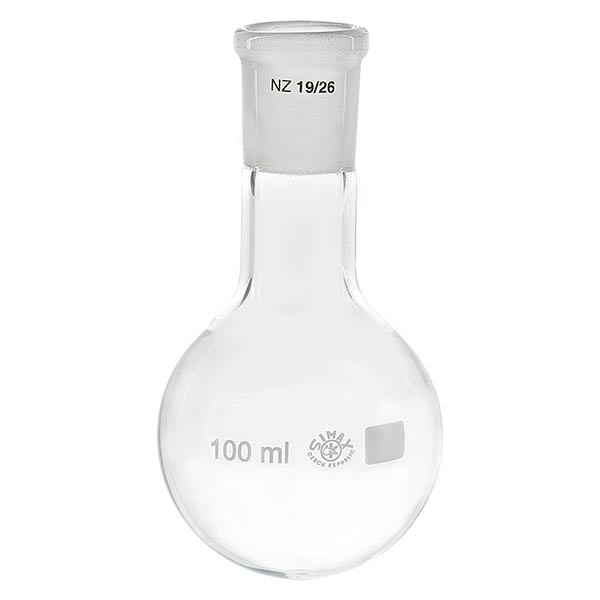 Matraz con fondo redondo de 100 ml de cuello estrecho, borosilicato, con esmerilado normalizado 19/26