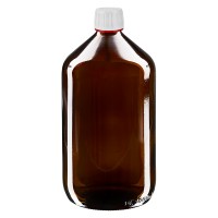 Frasco de medicina según norma europea de 1000 ml, ámbar, con tapón blanco Frasco de medicina según norma europea de 1000 ml, ámbar, con tapón blanco