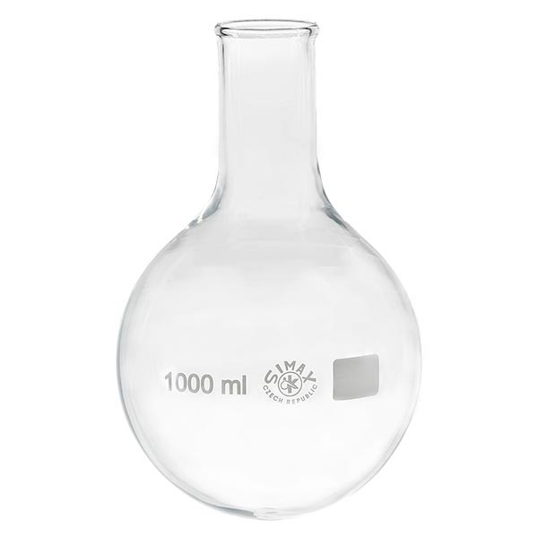 Matraz con fondo redondo de 1000 ml de cuello estrecho, borosilicato, con reborde