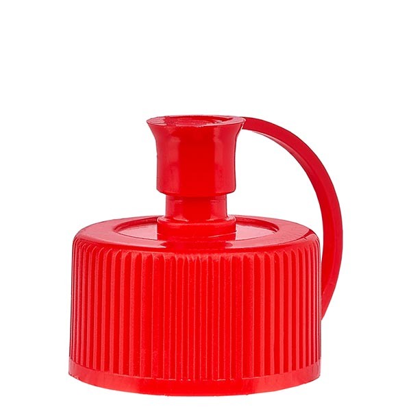 Tapón con tubo lavador de 25 mm con capuchón y soporte de PE rojo, estándar