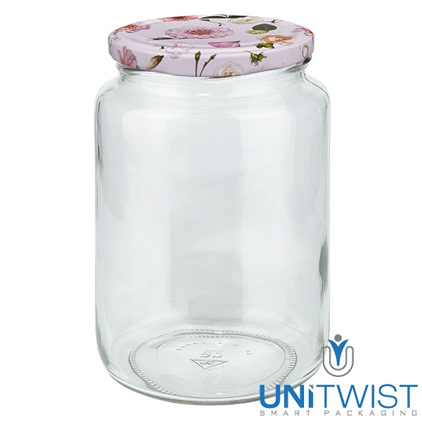 Vaso redondo de 795 ml + tapa BasicSeal rosa flor UNiTWIST®
