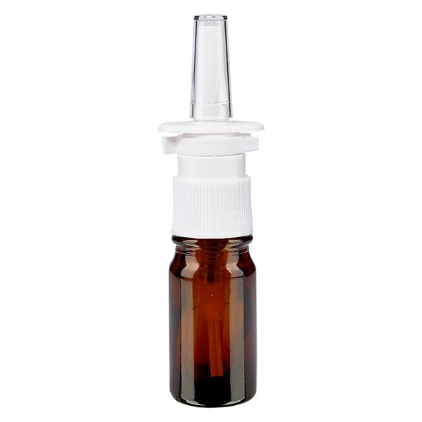 Frasco de vidrio ámbar de 5 ml con espray nasal blanco