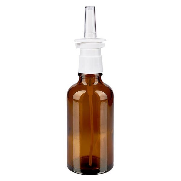Frasco de vidrio ámbar de 50 ml con espray nasal blanco