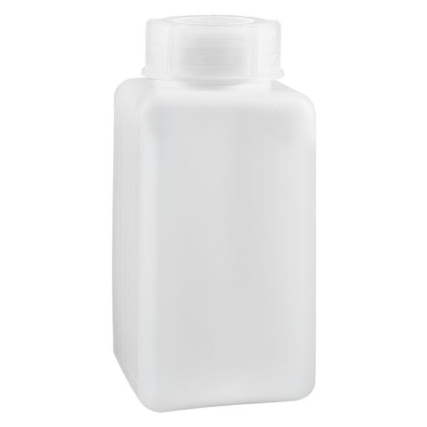 Frasco para productos químicos de 1500 ml, cuello ancho, de PEAD, color natural, con tapón de rosca GL 65