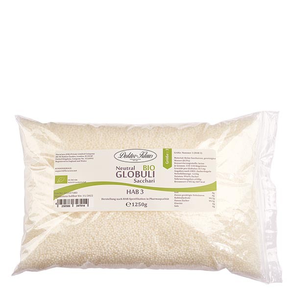 Glóbulos neutrales ecológicos, 1250 g, HAB3, 100 % sacarosa pura