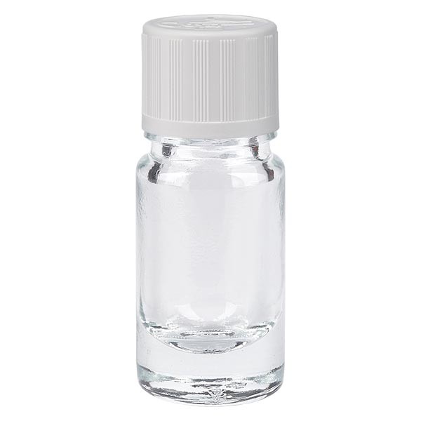 Frasco de farmacia transparente, 5 ml, tapón de rosca blanco, seguro para niños, estándar