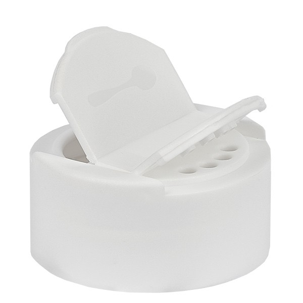 Tapa de rosca para espolvorear, blanco, 4 agujeros finos para espolvorear / orificio para verter, 41 mm, estándar