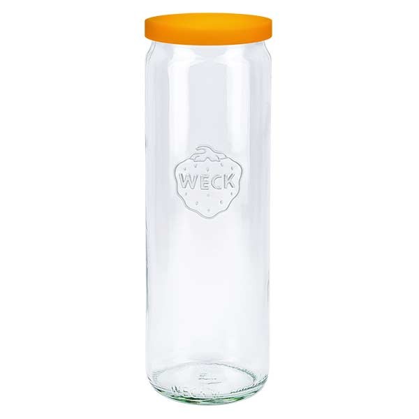 Tarro cilíndrico de 600 ml WECK RR60 con tapa de silicona naranja