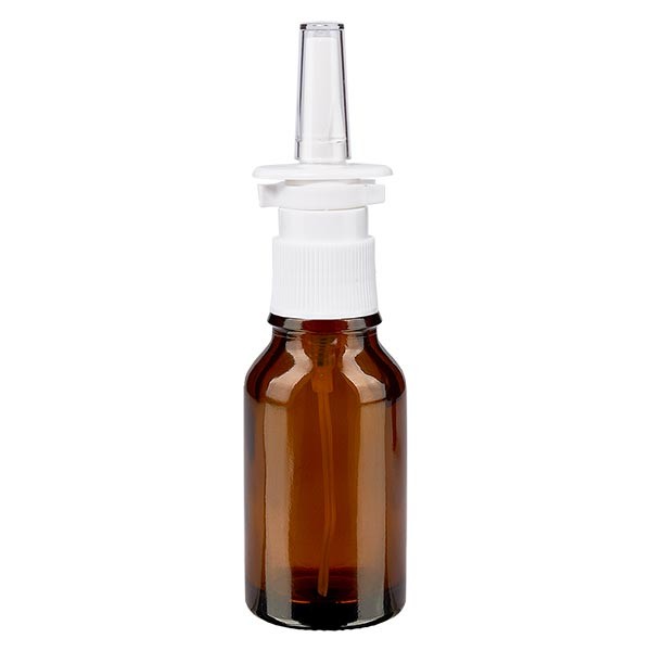 Frasco de vidrio ámbar de 30 ml con espray nasal blanco