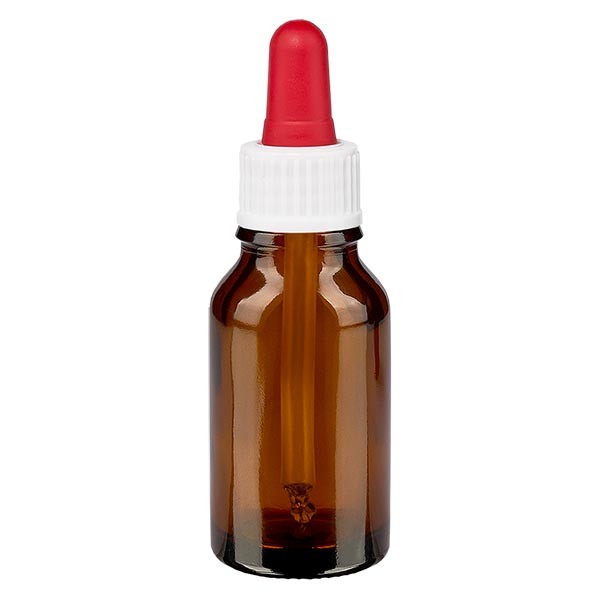 Frasco con pipeta cuentagotas ámbar, 30 ml, pipeta blanca/roja, estándar