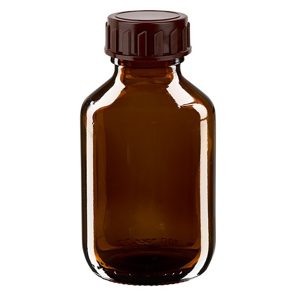Frasco de medicina según norma europea, 100 ml, ámbar con tapón marrón