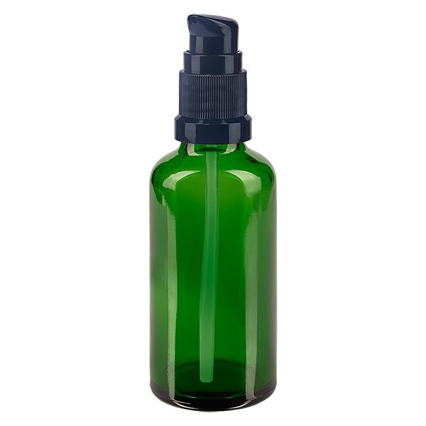 Frasco de vidrio verde de 50 ml con tapón con dosificador negro