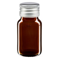 Frasco de medicina según norma europea de 30 ml, ámbar, con tapón de aluminio plateado Frasco de medicina según norma europea de 30 ml, ámbar, con tapón de aluminio plateado