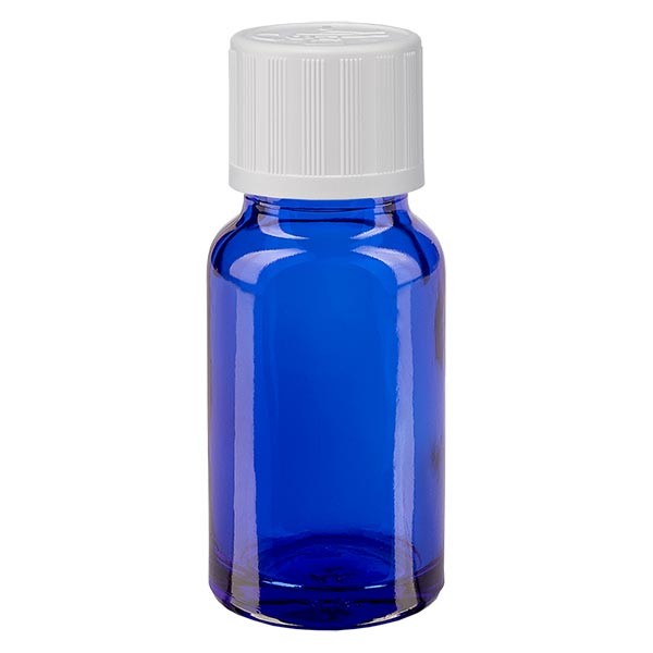 Frasco de farmacia azul, 10 ml, tapón de rosca blanco, con seguro para niños, estándar