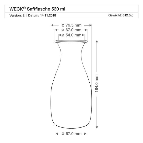 Botella para zumos WECK de 530 ml con bola de madera