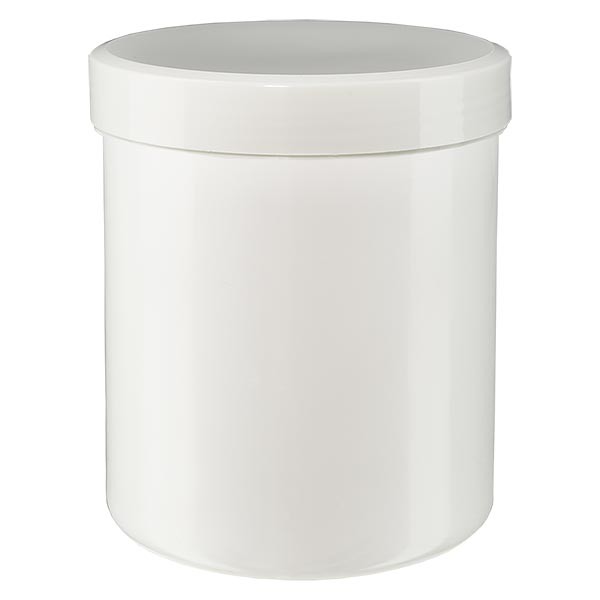 Bote para pomada de 200 g, blanco, con tapa de rosca de color blanco (PP)