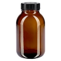 Frasco de cuello ancho de 500 ml, vidrio ámbar con tapa de rosca Frasco de cuello ancho de 500 ml, vidrio ámbar con tapa de rosca