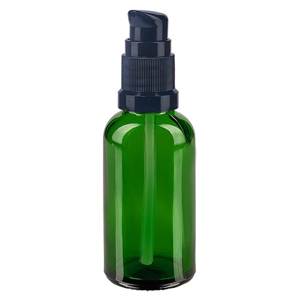Frasco de vidrio verde de 30 ml con tapón con dosificador negro