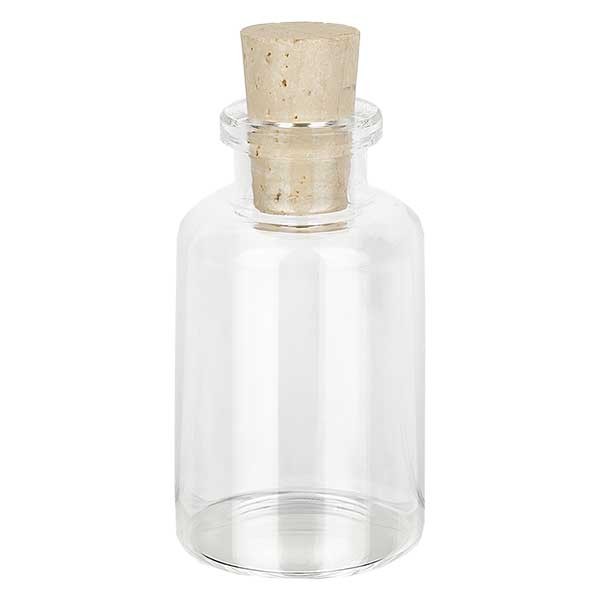 Vial para inyección, vidrio transparente, 30 ml, con tapón de corcho 11/14 mm