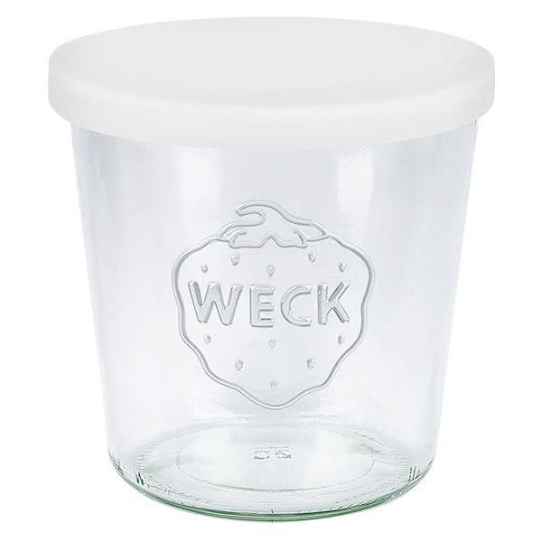 Vasos de 580ml WECK RR100 con tapa de silicona blanco