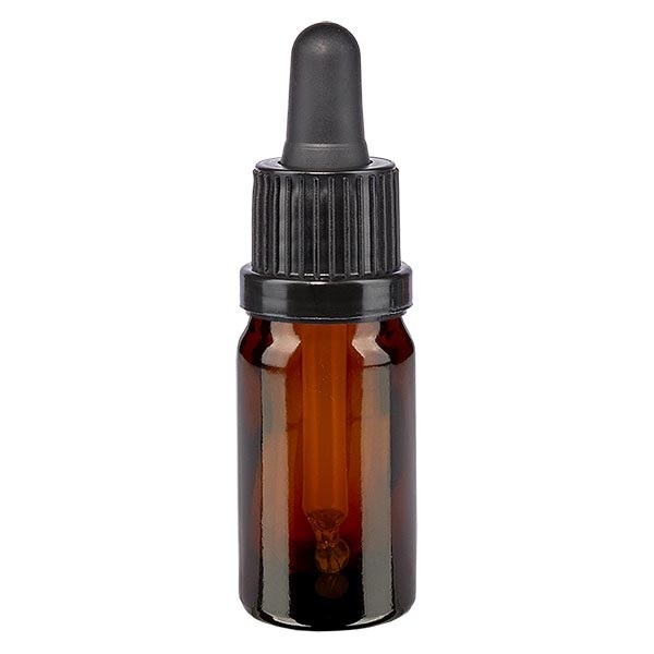 Frasco con pipeta cuentagotas ámbar, 5 ml, pipeta negra con precinto de originalidad