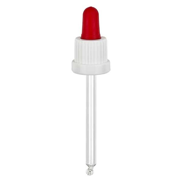 Pipeta cuentagotas de vidrio blanco/rojo 18 mm PL78 precinto de originalidad